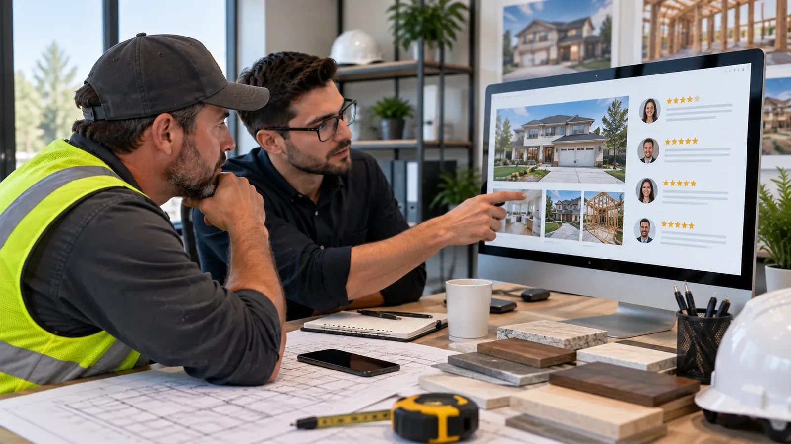 Contractor reviewing local search visibility and service areas
