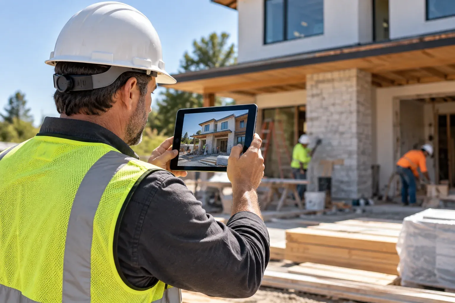 Construction professional capturing construction project details