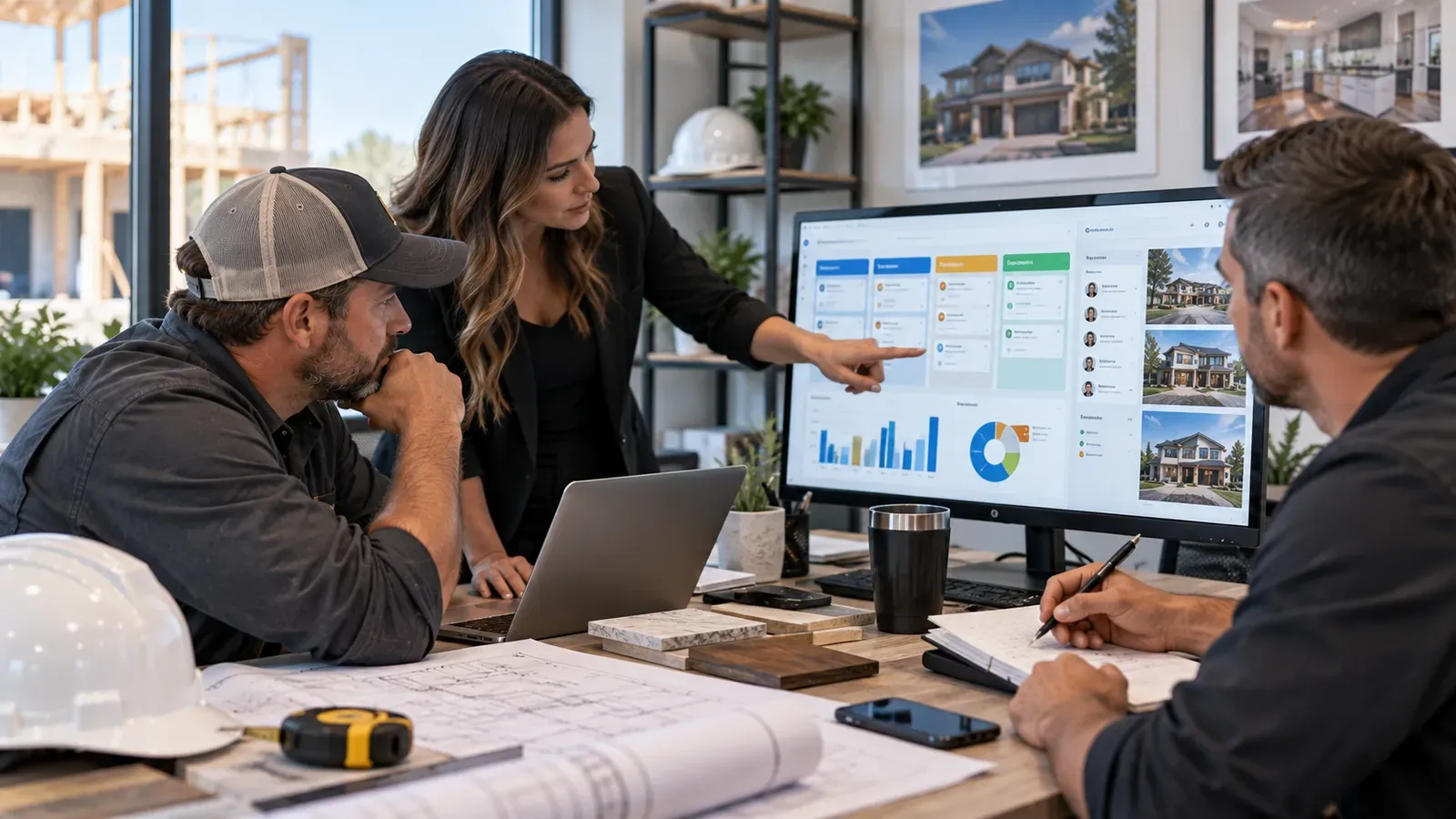 Construction Company Owner and Sales Manager Reviewing Lead Pipeline